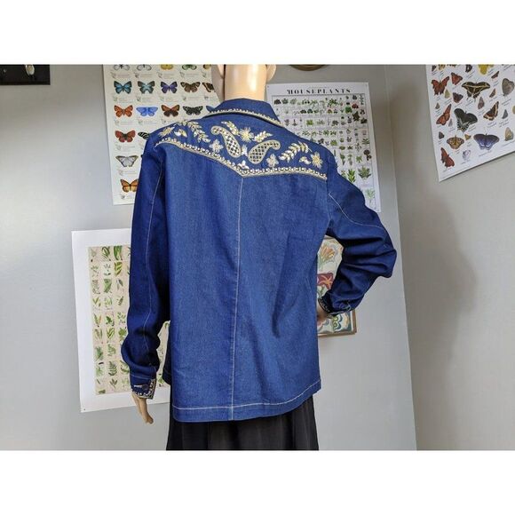 Vintage 90s Victor Costa Jean Jacket Western Sequin Denim Rodeo Dark Size S - Picture 3 of 12